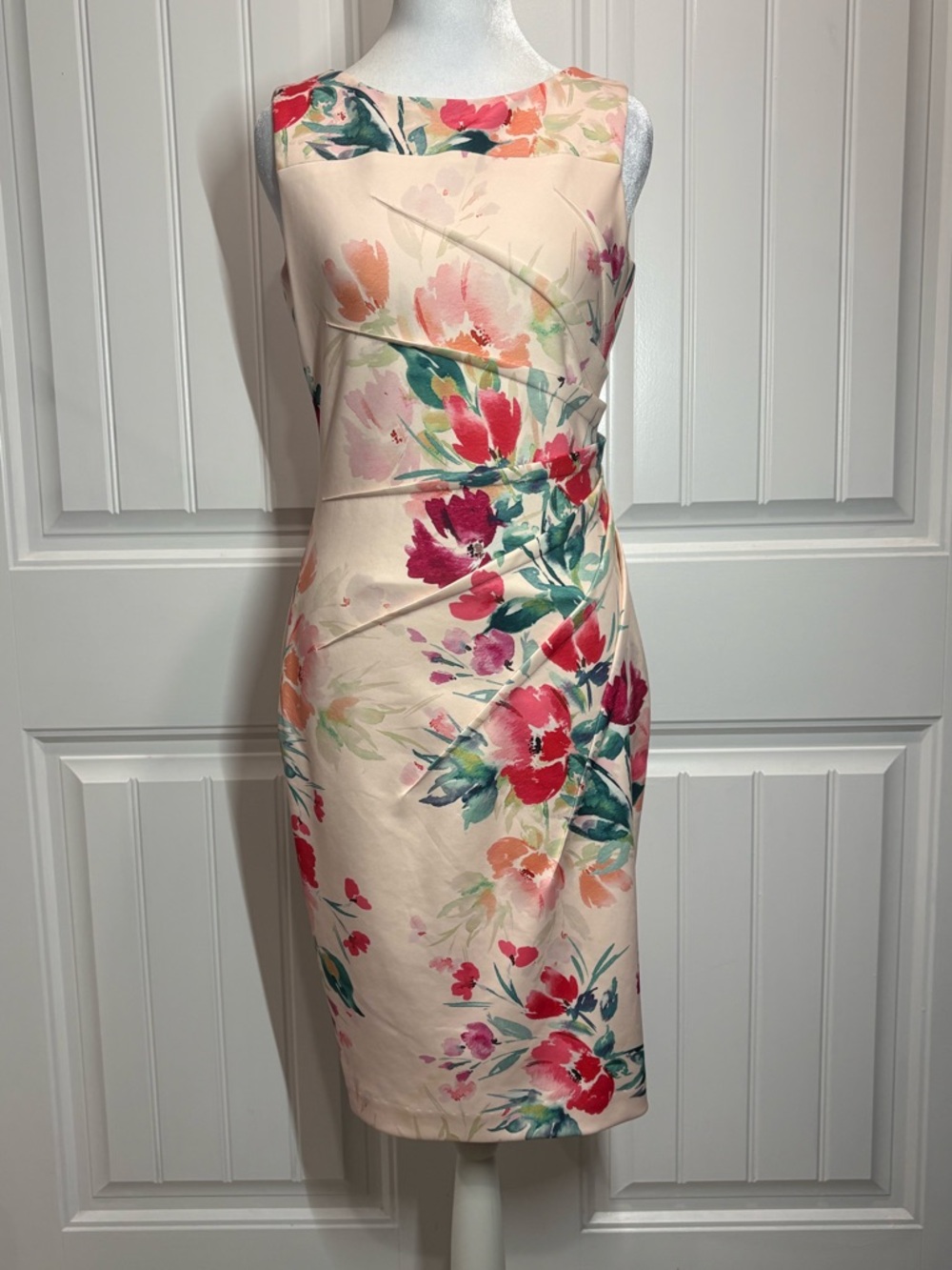 Calvin Klein Cream Floral Sleeveless Midi Dress